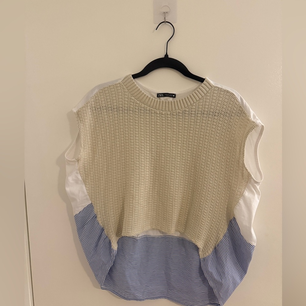 Zara combined poplin and knit top